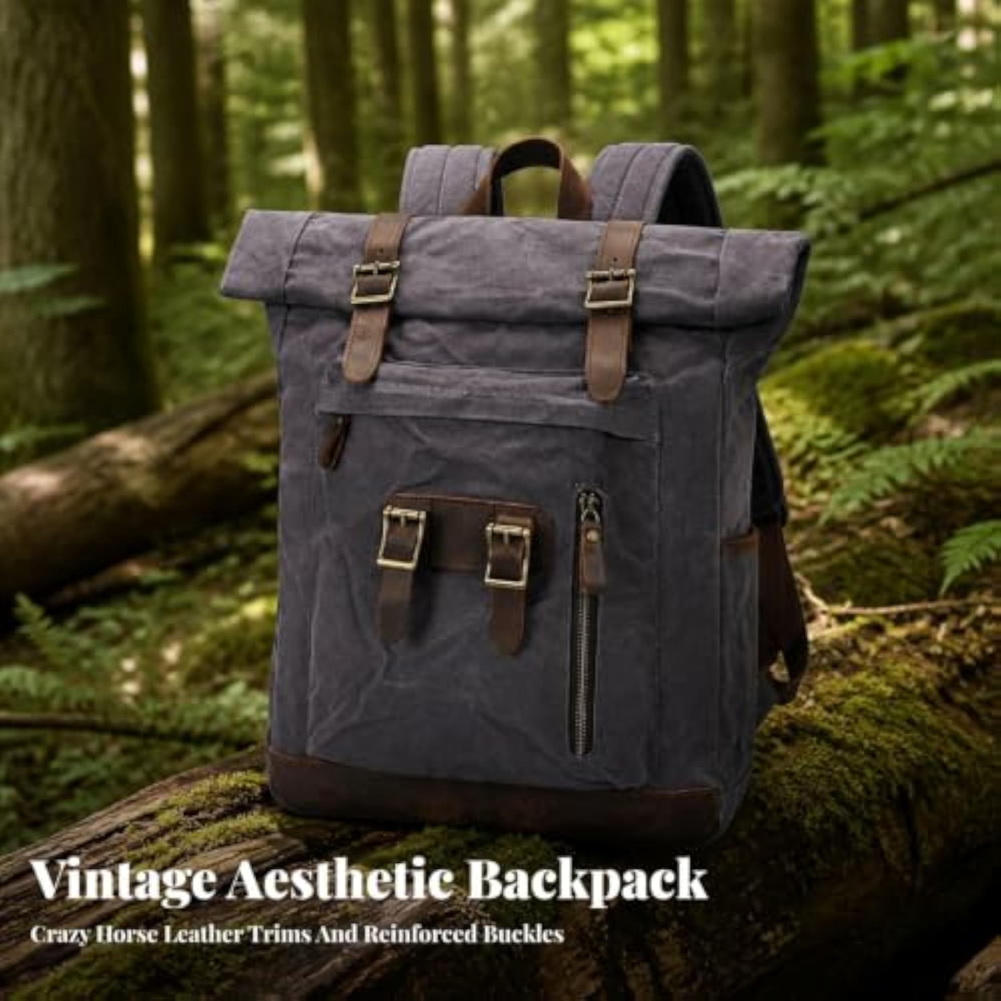 Roll-Top Backpack, Reinforced Leather-Textured Base
